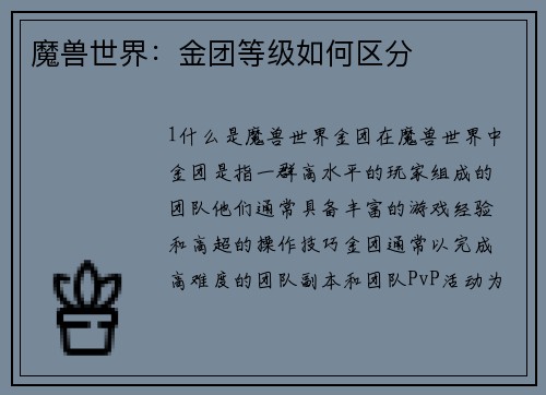 魔兽世界：金团等级如何区分